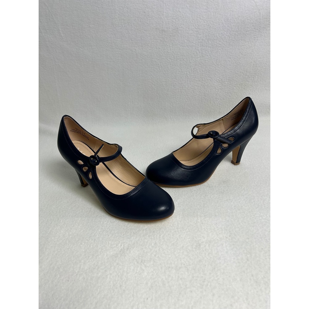 J. Adams Pixie Mary Jane Heels Womens 8.5 Navy Blue Excellent T-Strap Pump